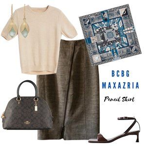 BCBG MaxAzria Pencil Skirt With Asymmetrical Front Zipper, Size US 2